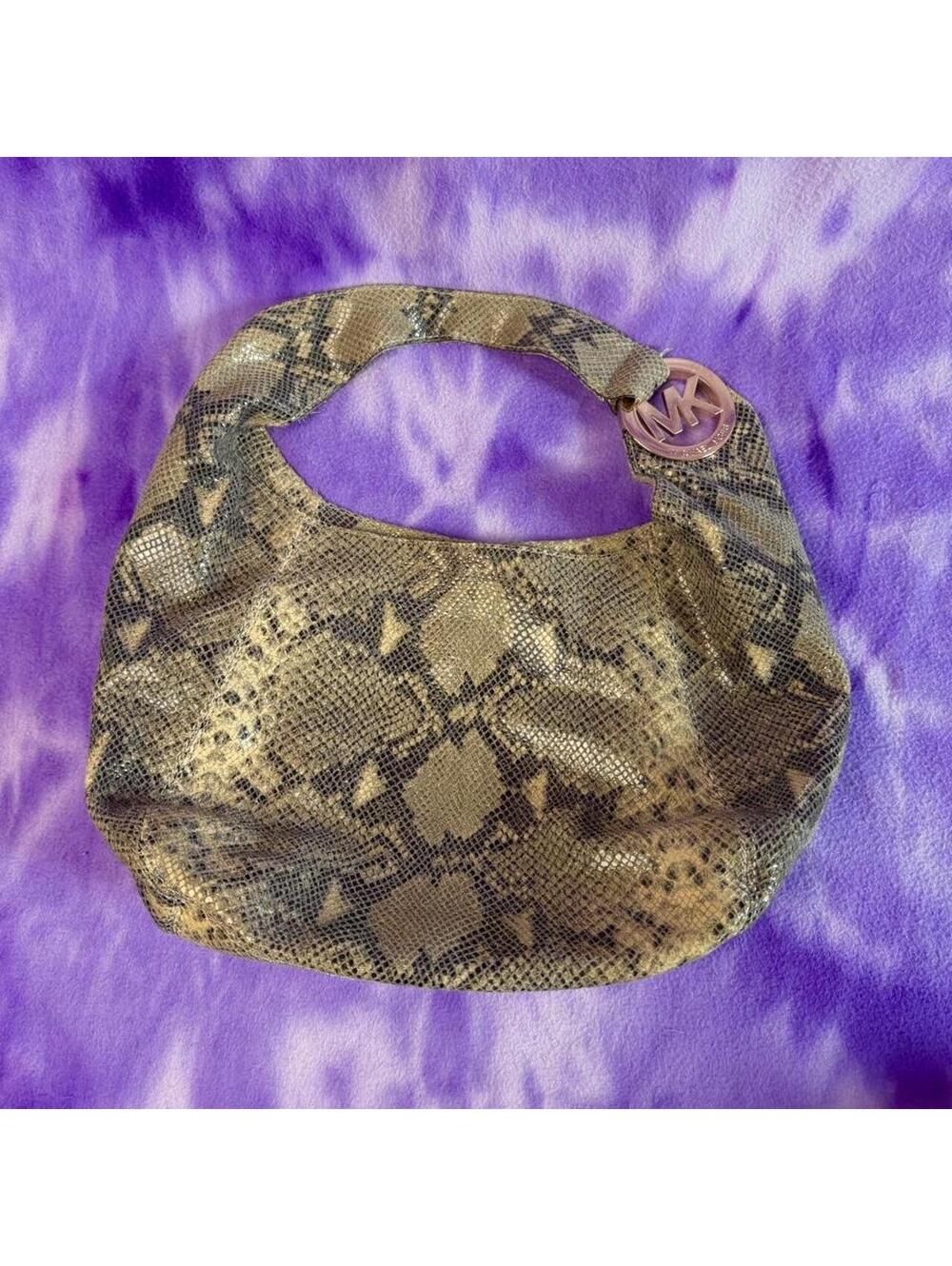 Michael Kors snakeprint shoulder bag with gold tone metal hardware